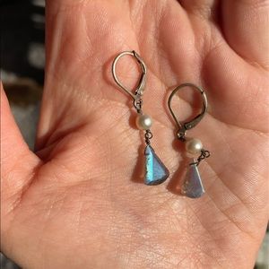 Handmade silver, pearl, and labradorite earrings